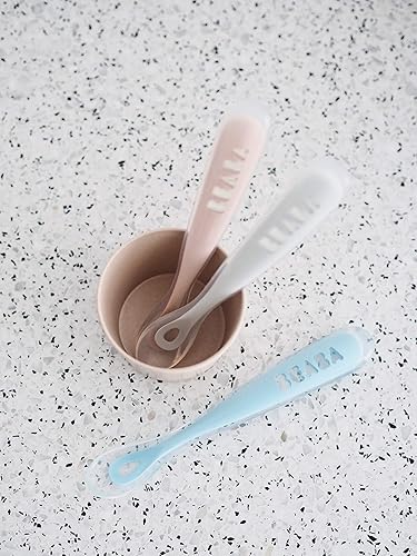 BEABA Baby's First Foods Spoon Set, Original Silicone Baby Spoons, Baby Essentials, Baby Spoons, Pack of 4 Baby Gift Set, BPA Lead & Phthalate Free, Rain - Jamouz
