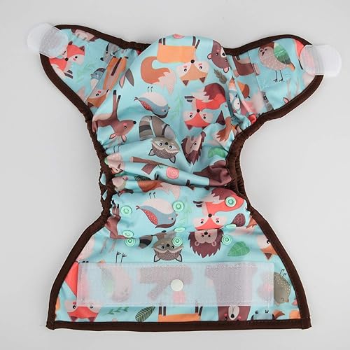 Baby Cloth Diaper Cover Nappy Hook and Loop Double Gusset 6.6lbs to 33lbs (Rabbits Wolves) - Jamouz