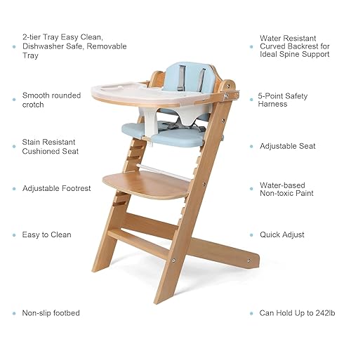 Cowiewie 3-in-1 Convertible Natural Wooden High Chair for Babies & Toddlers 3-Tier Remove & 2 Adjustable Wood Tray & 8 Levels Adjustable, 2 Waterproof Cozy Cushions Grey - Jamouz