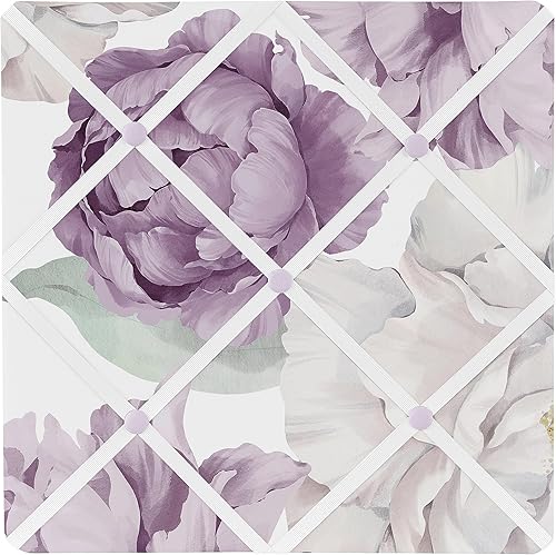 Sweet Jojo Designs Lavender Purple Boho Shabby Chic Floral Girl Fabric Bulletin Board Picture Memo Photo Nursery Wall Bedroom Home Office Room Decor 13x13 Violet Ivory Bohemian Vintage Watercolor - Jamouz
