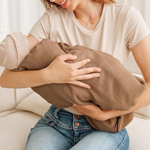 Konssy Muslin Nursing Cover for Breastfeeding, 360° Full Privacy Breathable 100% Cotton Breastfeeding Cover, Multi-use Carseat Canopy - Jamouz