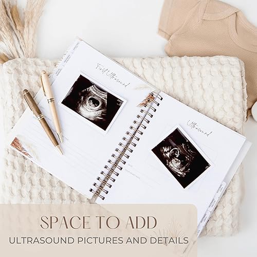 Keepsake Pregnancy Journal w/200+ pages | Boho Themed Pregnancy Planner, Scrapbook and Memory Book | Baby Journal | Birth Planner | 8 Tab Dividers | Brown Twin Spirals | Two Inner Pockets | Ideal Gift - Jamouz