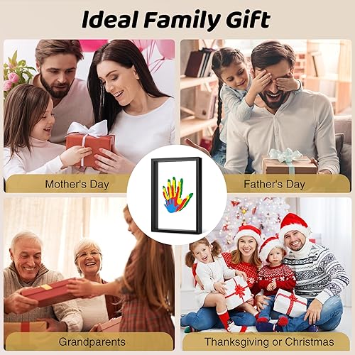 Family Handprint Kit, DIY Craft Keepsake Frame, Baby Hand Print Kits, Family Gifts for New Mom, New Parents, Grandparents, Father's Day, Mother's Day, Anniversary, 6 Non -Toxic Paints (White) - Jamouz