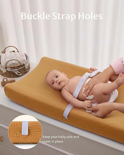 Blissful Diary Muslin Changing Pad Cover for Girls Boys, Ultra Soft Breathable Cotton, Baby Diaper Change Table Pad Covers, 2Pack (Roman Green&Leaf) - Jamouz