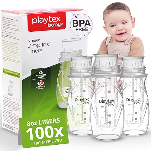 Playtex Baby Nurser Pre-Sterilized Disposable Drop-Ins Bottle Liners, Anti-Colic, Gas Reduction, Closer to Breastfeeding, 8 Oz, 100 Count - Jamouz