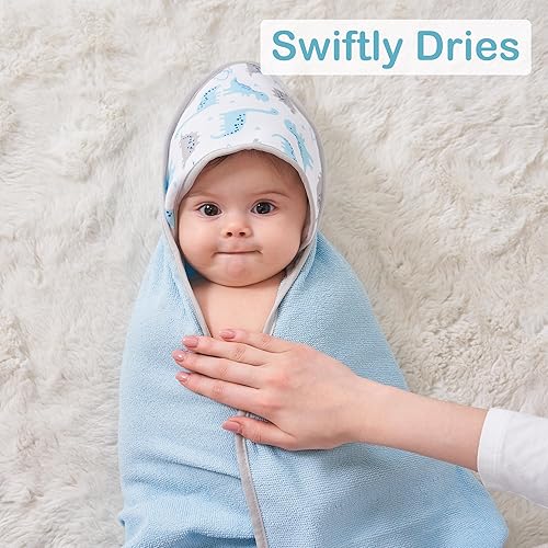 Viviland Baby Towels and Washcloths, Soft Absorbent Pink Baby Bath Towel Set, Elephant Hooded Towels with 5 Infant Face Washcloths (6 Pieces) - Jamouz