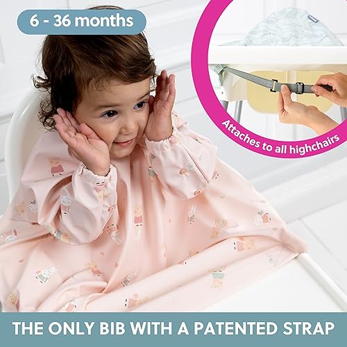 BIBaDO - Long Sleeve Baby Bibs - Babies & Toddlers 6-36 Months - Coverall Baby Led Weaning Bib - Easy Wipe, Soft & Waterproof - Jamouz