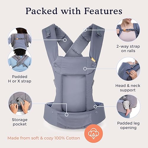 Beco Baby Carrier Gemini Newborn to Toddler-Front, Back and Hip Seat Carrier,Baby Carrier Backpack & Baby Front Carrier with Adjustable Seat,Ergonomic Baby Holder 7-35lbs (Grey) - Jamouz