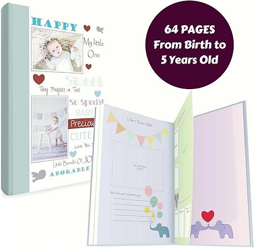 Baby Memory Book for Baby Boy or Girl, First 5 Years Keepsake, Gender Neutral, 64 Pages, 30 Baby Monthly Milestone Stickers Included - Jamouz