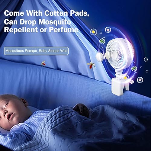 Stroller Fan Clip On for Baby Clip on Fan for Baby Rechargeable - Crib Fan for Babies Battery Operated for Stroller Bike Travel Trip Camping, 360°Rotatable, 4 Wind Speed, Pink - Jamouz