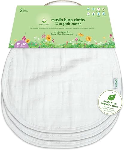 green sprouts Muslin Burp Cloths made from Organic Cotton | 4 absorbent layers protect from sniffles,drips & drools | 100% organic cotton muslin,Super soft & softer with every wash,Machine washable - Jamouz