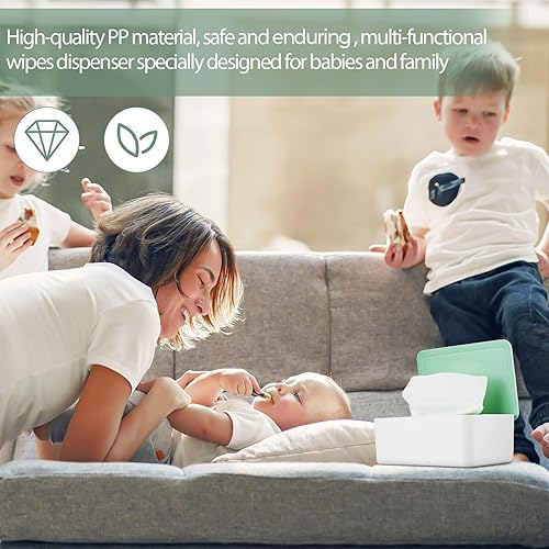 Diaper Wipes Dispenser Wipes Holder, Wipes Tissue Case Keeps Wipes Fresh Tissue Wipes Container with Lid (Blue) - Jamouz