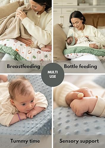 Double-Sided Baby Nursing Pillow Cover Set - 4 Pack - Soft Unisex Breastfeeding Pillow Cover for Girl & Boy with Hanging Loop - Multipurpose Washable Quick-Dry Slipcover Case with Waterproof Liner - Jamouz