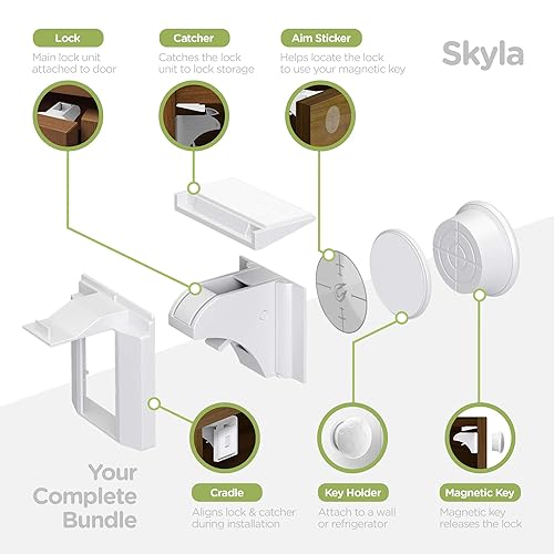 SKYLA HOMES Magnetic Cabinet Locks Baby Proofing Child Safety - The Safest Quickest and Easiest Multi-Purpose 3M Adhesive Child Proof Latches, No Screws or Tools Needed (12 Pack) - Jamouz