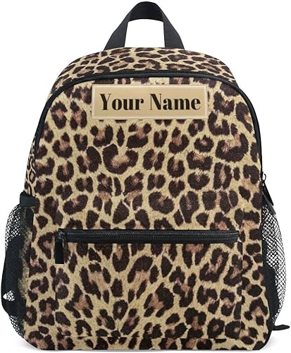 Custom Preschool Backpack with Chest Strap,Personalized Backpack with Name/Text Daycare Bag,Leopard Print Cheetah Animal Nursery Bag Diaper Bag,S - Jamouz