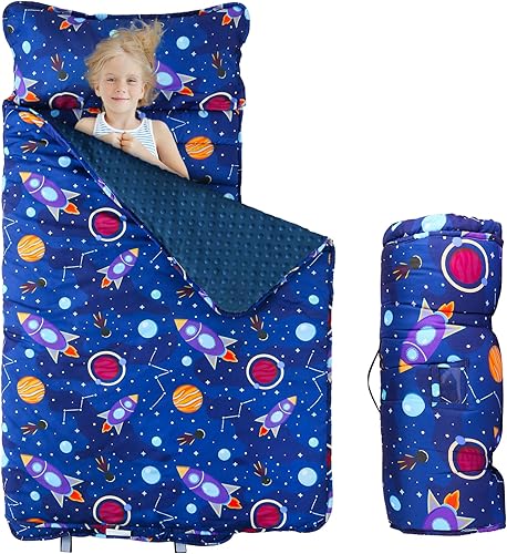 Toddler Nap Mat with Removable Pillow and Blanket, Sleeping Bag for Kids, Lightweight and Soft Slumber Bags for Preschool, Sleeping Mats for Daycare Sweat Absorbing and Breathable - Jamouz