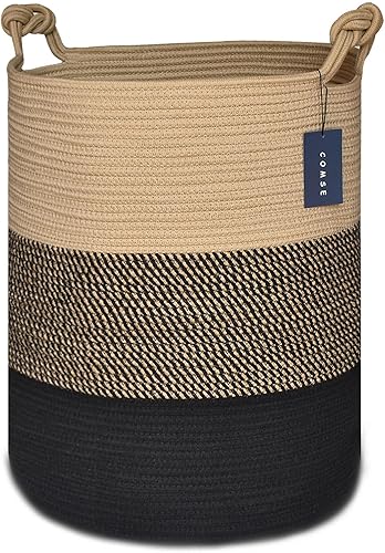 COMSE Extra Large Blanket Basket, High Storage Basket, Tall Rope Laundry Basket, 15.7”x 21.7”, Cotton Rope Basket, XXXL Laundry Basket, Toy Basket, Clothes Baskets,White/Cadet Blue/Navy Blue - Jamouz