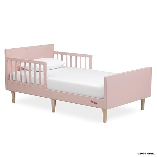 Barbie Los Altos Wooden Toddler Bed in Blush Pink, JPMA Certified with Two Wooden Safety Side Rails, Low to Floor Design, Floor Toddler Bed, Easy to Clean & Assemble - Jamouz