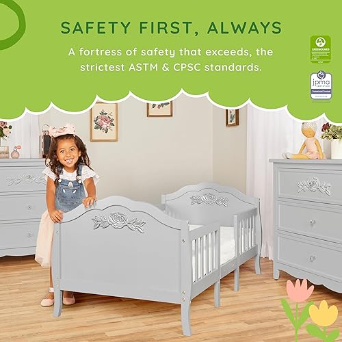 Rose 3-in-1 Convertible Toddler Bed in Blush Pink, Greenguard Gold Certified, JPMA Certified, Safety Rails, Made of Sustainable New Zealand Pinewood - Jamouz