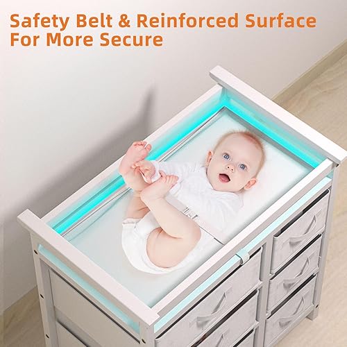 YUFU Changing Table, Nursery Dresser with 6 Storage Drawers, Safety Rails & Strap, Baby Diaper Changing Station, Gray - Jamouz