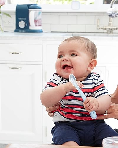 BEABA Baby's First Foods Spoon Set, Original Silicone Baby Spoons, Baby Essentials, Baby Spoons, Pack of 4 Baby Gift Set, BPA Lead & Phthalate Free, Rain - Jamouz
