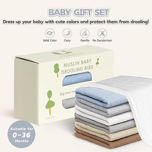 Susurration Muslin Baby Drool Bibs 6Pack Soft Triangular Adjustable Baby Bandana Bibs for Unisex Baby Girls & Boys - Jamouz