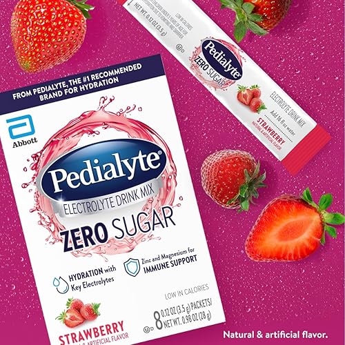 Pedialyte Electrolyte Drink Mix With Zero Sugar | Hydration With Key Electrolytes | Great Hydration Low in Calories | Strawberry, 8 Powder Packets - Jamouz