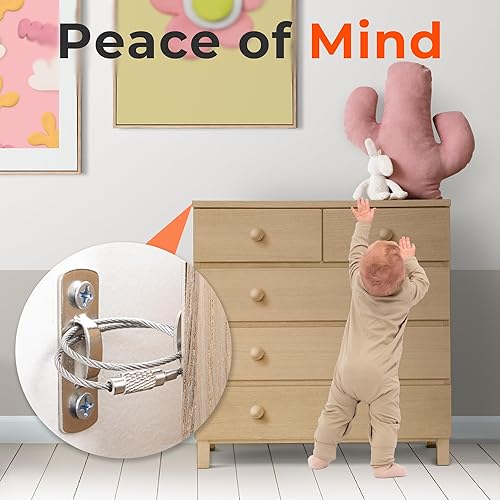 12-Pack Furniture Anchors - Anti-Tip Furniture Straps for Baby Proofing - Wall Anchor for Furniture - Earthquake Straps for Child Safety - Jamouz
