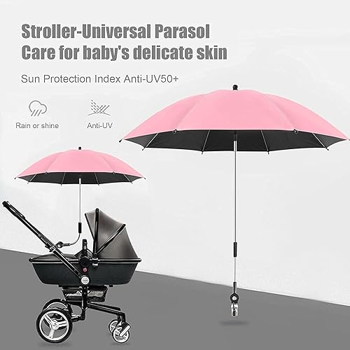 Baby Stroller Parasol, Universal Umbrella with Clamp, 360 Degree Adjustable UV Protection Stroller Sun Shade, Waterproof Umbrella for Trolley, Bike, Wheelchair, Beach Chair - Jamouz