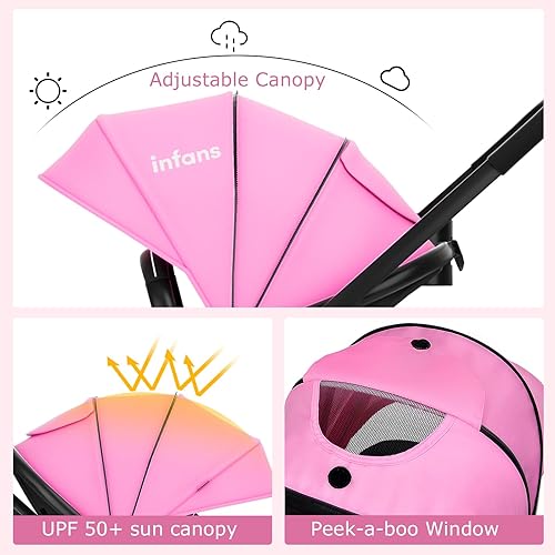 INFANS 2 in 1 Baby Stroller, High Landscape Infant Stroller & Reversible Bassinet Pram, Foldable Pushchair with Adjustable Canopy, Cup Holder, Storage Basket, Suspension Wheels (Grey) - Jamouz