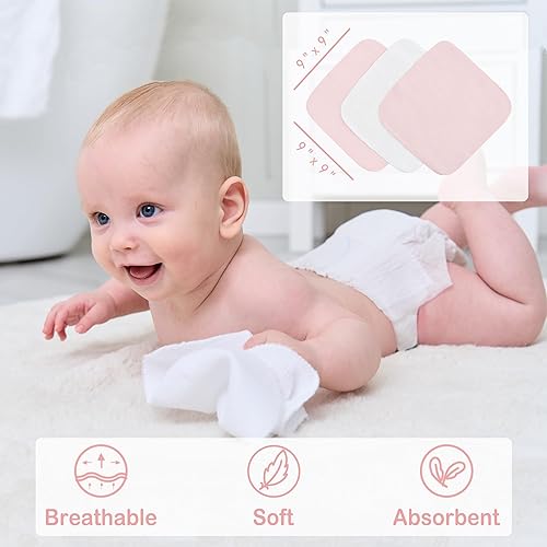 Viviland Baby Towels and Washcloths, Soft Absorbent Pink Baby Bath Towel Set, Elephant Hooded Towels with 5 Infant Face Washcloths (6 Pieces) - Jamouz