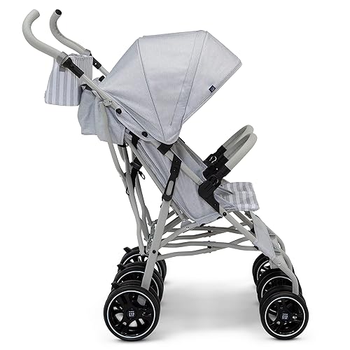 GAP babyGap Classic Side-by-Side Double Stroller - Lightweight Double Stroller with Recline, Extendable Sun Visors & Compact Fold - Made with Sustainable Materials, Grey Stripes - Jamouz