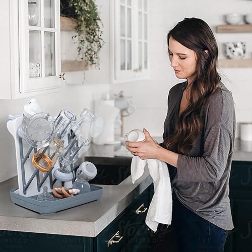 Termichy Baby Bottle Drying Rack: Large Vertical Bottle Dryer Rack Holder - Space Saving Standing Drying Rack for Baby Bottles and Pump Part Cleaning (Gray) - Jamouz