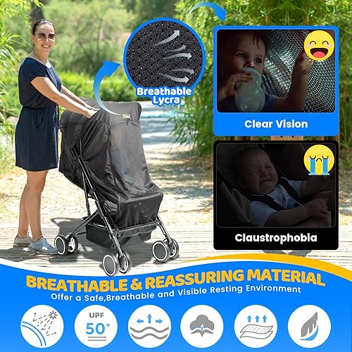 Orzbow Stroller Sun Shade, Universal Baby Sun Shade Cover with Storage Bag, Viewing Window, Breathable and Blocks 99% of The UV Rays(UPF 50+), Easy to Install, Sleep and Sun Shade Cover for Stroller - Jamouz