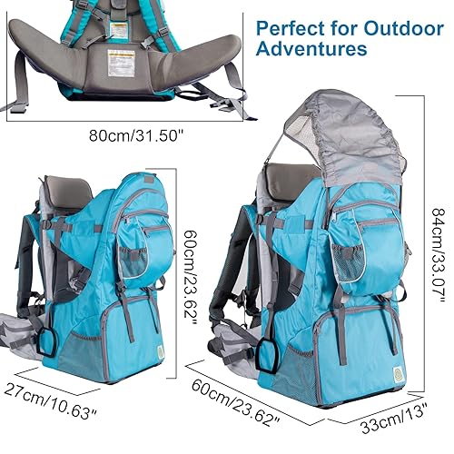 Baby Backpack Carrier, Safe Toddler Hiking Backpack Carrier Camping Child Carriers with Rain Cover Child Kid Sun Shade Large Storage Insulated Pocket, Adjustable Padded Child Seat - Jamouz