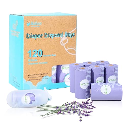 Baby Disposable Diaper Bags, Waste Bags 8 Refill Rolls/120 Bags with Dispenser, Convenient and Quick Diaper Disposal, Unscented - Jamouz
