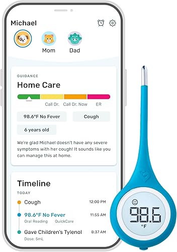Kinsa Smart,Fever, Digital Medical Baby, Kid and Adult Termometro - Accurate, Fast, FDA Cleared Thermometer for Oral, Armpit or Rectal Temperature Reading - QuickCare - Jamouz