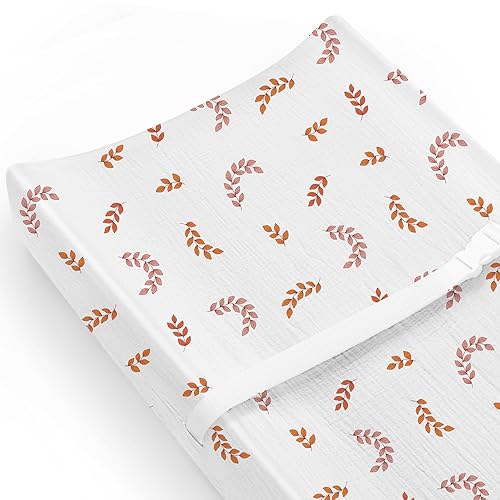 Changing Pad Cover for Baby Boy Girl 2 Pack, Muslin Changing Table Pad Covers with Boho Style, Neutral Nursery Bedding Essentials Soft and Breathable(Dusty Rose & Flower-A) - Jamouz