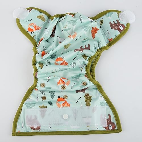 Baby Cloth Diaper Cover Nappy Hook and Loop Double Gusset 6.6lbs to 33lbs (Rabbits Wolves) - Jamouz