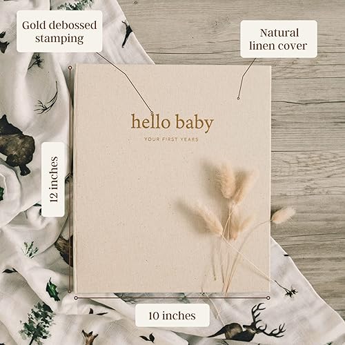 Unisex Baby Memory Book | Minimalist Baby Book First Year Baby Book Keepsake for Milestones | Baby Books First Year Memory Book | Simple Baby Scrapbook for Boy Girl Milestones | Linen - Peachly - Jamouz