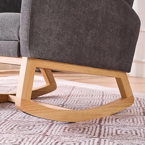 Nursery Rocking Chair with Retractable Foot Rest Glider Rocker Accent Chair Padded Seat with High Backrest Armchair Comfy Side Chair for Living Room Bedroom Offices (Gray) - Jamouz