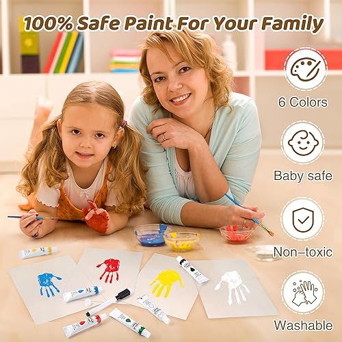 Family Handprint Kit, DIY Craft Keepsake Frame, Baby Hand Print Kits, Family Gifts for New Mom, New Parents, Grandparents, Father's Day, Mother's Day, Anniversary, 6 Non -Toxic Paints (White) - Jamouz