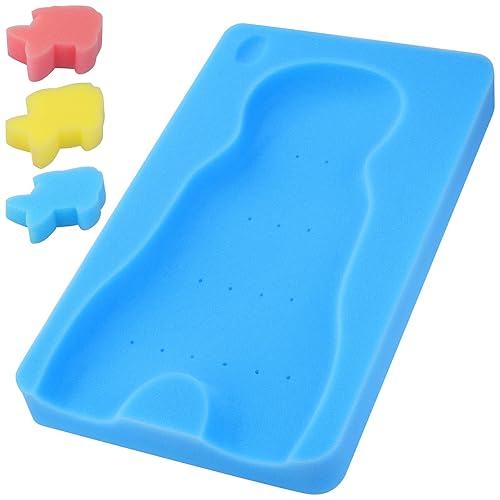 Baby Bath Cushion, Baby Bath Sponge for Bathing Infant Bath Mat Newborn Bath Baby Essentials - Excellent Foam Odor Free (Blue) - Jamouz