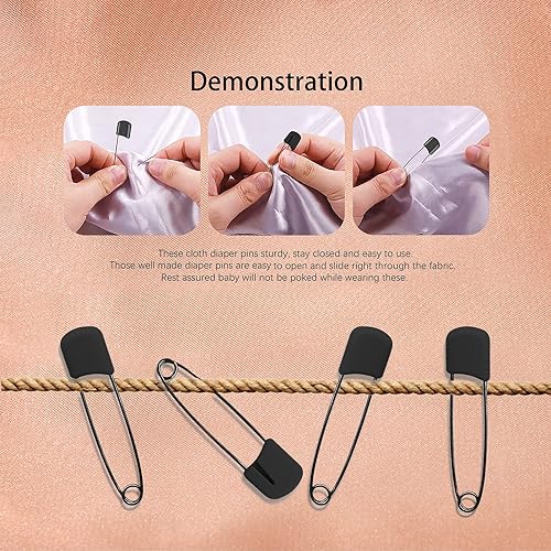 Lxnoap 10 pcs Cloth Diaper Pins Stainless Steel Traditional Safety Pin (Black) - Jamouz