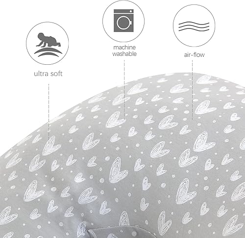 Pregnancy Pillow Cover U-Shaped, Super Soft Replacement Cover Fits Most 55/57 Inch Maternity Pillow, Full Body Pregnancy Pillow Case, Universal Fit, Grey Hearts Print - Jamouz