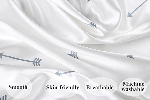 Satin Nursing Pillow Cover Set - 2 Pack Ultra Soft Silk, Compatible with Boppy Pillow for Breastfeeding, Protects Baby Hair & Skin - Grey Arrows & Stars - Jamouz