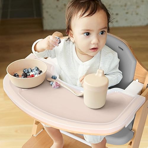 Cowiewie 3-in-1 Convertible Natural Wooden High Chair for Babies & Toddlers 3-Tier Remove & 2 Adjustable Wood Tray & 8 Levels Adjustable, 2 Waterproof Cozy Cushions Grey - Jamouz