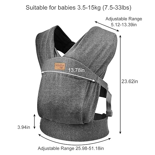 Baby Wraps Carrier Newborn to Toddler, Kangaroo Baby Easy Wearing Wrap, Adjustable Soft Baby Holder Front Chest Sling Carriers Perfect Baby Infant Essentials Gifts (Striped Grey, Cotton) - Jamouz