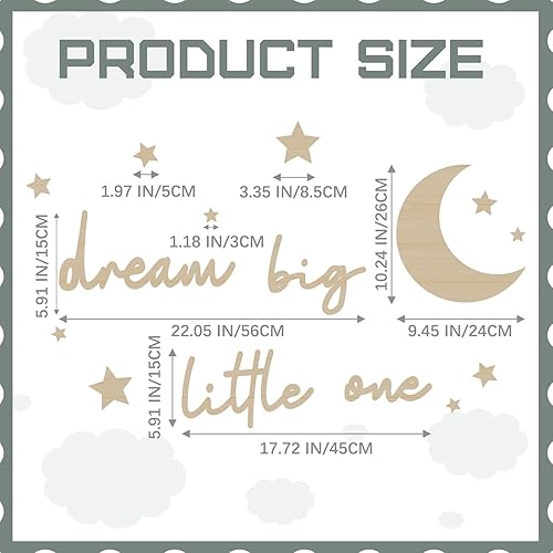 15 Pcs Dream Big Little One Wooden Nursery Wall Decor Boho Moon Stars Babyroom Wall Art Neutral Nursery Sign for Boys Girls Bedroom Home Farmhouse Living Playroom - Jamouz