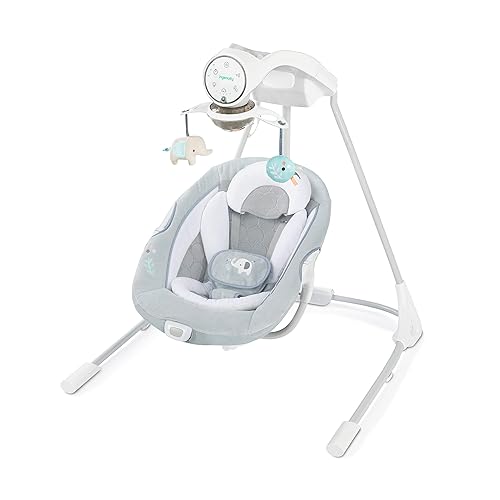 Ingenuity InLighten 5-Speed Baby Swing - Swivel Infant Seat, 5 Point Safety Harness, Nature Sounds, Lights - Nally Owl - Jamouz